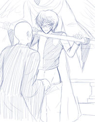 harry_james_potter harry_potter male monochrome multiple_males restrained rough_sketch tagme voldemort yaoi