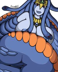 ass big_ass big_breasts big_lips breasts canastus deity female goddess jewelry looking_back monster_girl naga necklace nipples nude pussy reptile scalie snake tiara vennominaga_the_deity_of_poisonous_snakes yu-gi-oh!