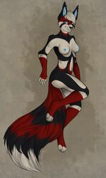 anthro black blue blue_eyes breasts cream feline female floating fluffy_tail fur looking_at_viewer mammal nipples nude paws smile solo vizza whiskers