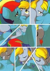 ajin anthro anthrofied anus blonde_hair blue_body breasts closed_eyes comic cunnilingus derpy_hooves equine female fingering friendship_is_magic grey_body hair horse kissing looking_down mammal multitoned_hair my_little_pony nipples open_mouth oral oral_sex pony rainbow_dash_(mlp) sex smile straight_hair tongue tongue_out vaginal_penetration wings yuri