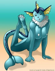 anthro breasts color eeveelution female female_only front_view juindalo nintendo nipples nude pokémon_(species) pokemon pokemon_(species) solo tagme tail tail_fin vaporeon webbed_toes