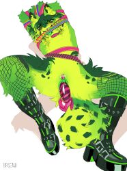 2022 absurd_res andromorph andromorph_penetrated anthro artist_name bassenji bodily_fluids boots canid canine clothing cuntboy digital_media_(artwork) dildo dildo_in_pussy dildo_insertion footwear fur genital_fluids genitals green_body green_boots green_clothing green_eyes green_footwear green_fur green_markings green_nose green_pussy green_spots green_tongue grey_boots grey_clothing grey_footwear harness hi_res intersex intersex_penetrated leg_tuft mammal markings multicolored_body multicolored_fur penetration purple_dildo pussy pussy_juice sex_toy sex_toy_in_pussy sex_toy_insertion simple_background solo spots striped_dildo teeth tongue tuft two_tone_body two_tone_fur vaginal_penetration white_background