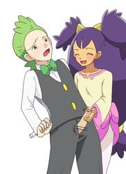 1boy 1boy1girl 1girls blush blushing censored cilan_(pokemon) erect female iris_(pokemon) kijouyu penis pokemon pokemon_bw tagme