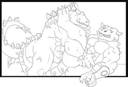 00s 2009 2boys abs anal anal_sex anthro ass balls biceps dinosaur extreme_dinosaurs furry gay hardrock_(extreme_dinosaurs) line_art male male_only monochrome montezuma_(artist) muscles no_humans nude penetration penis reptile scalie sex stegosaurus stegz_(extreme_dinosaurs) veiny_penis