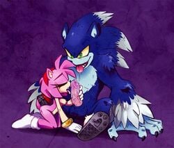 amy_rose anthro female femsub fur hedgehog kneeling licking male nude oral silverfesh sonic_(series) sonic_the_hedgehog sonic_the_werehog straight submissive werehog