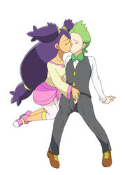 cilan_(pokemon) color female human interracial iris_(pokemon) kijouyu kissing kneeling male penis pokemon pokemon_bw sitting straight tagme