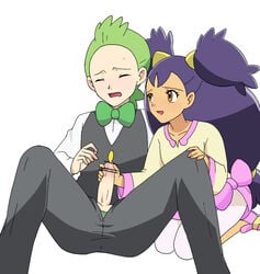 1boy 1girls blush censored cilan_(pokemon) female iris_(pokemon) kijouyu penis pokemon pokemon_bw straight tagme