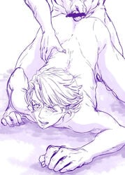 2boys anal ass_up blush deflowering entering gay keith_goodman male male_only monochrome owned scared sex sketch sky_high tear tiger_and_bunny top-down_bottom-up virgin yaoi