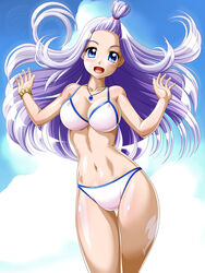 1girls bikini blue_eyes fairy_tail female female_only long_hair mirajane_strauss navel necklace onoe solo tagme white_hair