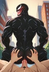 abs ai_generated ass back biceps big_penis black_body blush erection gay hand_on_ass hand_on_butt looking_back male male/male male_only marvel muscular muscular_male nude_male open_mouth penetration penis penis_in_ass smile symbiote toned_body toned_male tongue twall97 venom_(marvel)