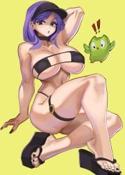big_ass big_breasts big_butt big_thighs big_titties bikini clothing curvaceous curvaceous_female curvaceous_figure curvy curvy_figure curvy_hips duolingo exnezo female female_focus female_only lily_(duolingo) looking_at_viewer purple_hair short_hair