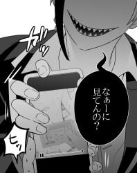 3boys absurdres anal cellphone censored commentary_request condom covering_own_mouth floyd_leech greyscale hand_over_own_mouth highres holding holding_phone id_card male_focus missionary monochrome mosaic_censoring multiple_boys night_raven_college_uniform phone pov rchu recording school_uniform sex short_hair smartphone translation_request twisted_wonderland used_condom yaoi