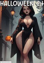 ai_generated big_breast cape cleavage comic_cover comic_page halloween jill_valentine velzevulito