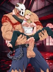 balls big_balls big_penis blonde_hair blood blush breasts brown_eyes brown_hair jennifer_willis lady-fantasma mask muscular_male nipples penis pink_nails rick_taylor size_difference splatterhouse straight vagina vaginal_penetration yellow_eyes