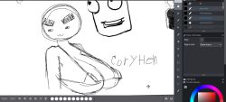 big_eyebrows bra coryhen_(artist) doodle huge_breasts self_upload