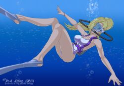 1girls blonde_hair blue_eyes dastigy eyes_open female female_only fins flippers ino_yamanaka leotard naruto naruto_(series) scuba scuba_fins scuba_gear scuba_mask scuba_tank soles solo solo_female solo_only underwater