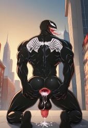 ai_generated anus ass back balls biceps big_balls big_penis black_body blush cum cum_in_ass cum_on_balls gaping_anus gay grabbing_own_ass hand_on_ass hand_on_butt looking_back male male/male male_only marvel muscular muscular_male nude_male open_mouth penis smile symbiote toned_body toned_male tongue tongue_out twall97 venom_(marvel)