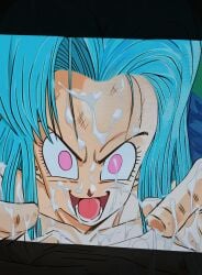 ai_generated bulma_briefs cumshot dragon_ball edit excessive_cum facial halloween_theme possessed