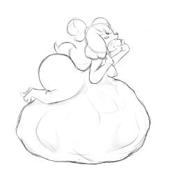 animal_crossing carnivorousvixen female_pred isabelle_(animal_crossing) lying_on_stomach mass_vore massive_ass same_size_vore soft_vore unwilling unwilling_prey vore vore_belly