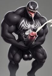 ai_generated alien_humanoid big_balls big_cock big_mouth big_penis big_tongue black black_and_white black_body black_penis cock cum cumshot grey_background male masculine masturbate masturbating masturbation muscles muscular muscular_arms muscular_male naked no_hair no_humans no_panties no_underwear nude nude_male nudity open_mouth teeth teeth_showing teeth_visible venom venom_(marvel) white_eyes