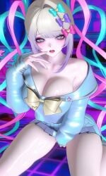 3d ai_generated big_breasts bow breasts chouzetsusaikawa_tenshi-chan female needy_girl_overdose needy_streamer_overload partially_clothed serafuku thick_thighs