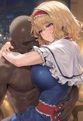 ai_generated alice_margatroid big_breasts blonde_hair dark-skinned_male mikayori touhou