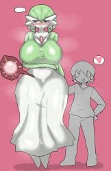 blush enigi09 fertilization gardevoir gigantic_breasts hand_on_butt hand_under_breasts heart highres implied_sex impregnation insemination interspecies large_ass large_breasts larger_female looking_to_the_side pokemon pokemon_(species) smaller_male sperm_cell x-ray