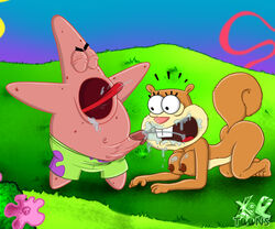 breasts cum cum_in_mouth cumshot cumshot_in_mouth drooling female foreskin glans male nickelodeon nipples nude patrick_star penis retracted_foreskin sandy_cheeks smooth_skin spongebob_squarepants squirrel starfish tagme uncut xl-toons.com