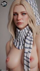 1girls 3d ai ai_generated almost_naked almost_nude blonde_female blonde_hair blonde_hair blonde_hair_female blue_eyes breasts checkered_headscarf checkered_scarf close-up close_up crackerverse eljena_(perry_cracker) female female_focus female_only grey_background headscarf nipples perry_cracker scarf twitter_username watermark x_(social_media)