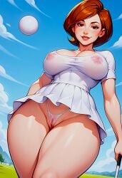 ai_generated big_breasts brunette busty erect_nipples golf golf_ball golf_club golfing helen_parr hourglass_figure milf nipples_visible_through_clothing pawg pixar pixar_mom pussy see-through short_skirt superheroine tenis_outfit the_incredibles thick_thighs thighs thong upskirt