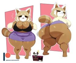 1boy 2girls absurd_res aggressive_retsuko aggretsuko ailurid angry anthro ass big_breasts big_butt black_bra black_underwear bottomwear bra breasts brown_body brown_fur clothed clothing clothing_lift daughter female fur group haida haida_(aggretsuko) hi_res huge_breasts huge_butt hyena male mammal mature_female mother mother_and_daughter red_panda retsuko retsuko's_mother sanrio shirt shirt_lift skirt sssonic2 thick_thighs topwear trio underwear wide_hips