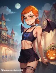 ai_generated artist_request ben_10 green_eyes gwen_tennyson halloween halloween_costume orange_hair petite smile smirk succubus_horns succubus_tail succubus_wings sultralis sultralis870