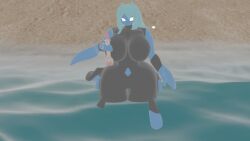 1boy1girl 1girls 3d anahita animated beach blender blue_body blue_hair breasts calamity_mod female fish handjob invisible_man male mermaid penis sea tagme terraria video water white_eyes