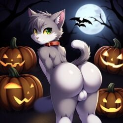 1boy 1furry 1male acenix ai_generated anthro ass big_ass big_ass_(male) big_butt candougie domestic_cat felid feline frosting.ai furry furry_ass furry_balls furry_butt furry_male furry_only gay gay_male gray_fur green_eyes halloween los_compas male male_only mcyt minecraft_youtubers solo solo_male youtube_hispanic