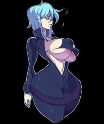 1girls areolae blue_hair bodysuit cygnussanguine huge_breasts nemissa_(megami_tensei) shin_megami_tensei soul_hackers tagme