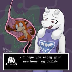 absurd_res anthro bovid canid canine caprine duo female fox goat gorg(voregonzola) guts hi_res internal intestines male male/female mammal monster organs stomach toriel undertale undertale_(series) vore voregonzola