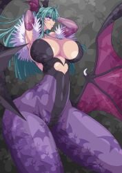 bat_wings bodysuit clothed darkstalkers dat_ass grey_body huge_ass huge_breasts morrigan_aensland succubus thick_thighs