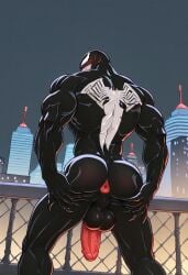 ai_generated anus ass back balls biceps big_balls big_penis black_body blush gay grabbing_own_ass hand_on_ass hand_on_butt looking_back male male_only marvel muscular muscular_male nude_male penis smile symbiote toned_body toned_male twall97 venom_(marvel)