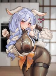 1girls animal_ears blue_hair female female_only hololive hololive_fantasy hololive_japan holomilfs indoors light-skinned_female light_skin mature_female pekomama rabbit_ears room solo tsunnai