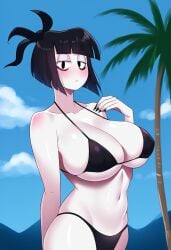 1girls adult_swim ai_generated beach big_breasts bikini blush creepy_susie goth looking_at_viewer nail_polish palm_tree ribbon the_oblongs