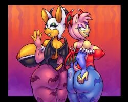 2024 2girls alternate_version_available amy_rose anthro areola ass bat big_ass big_breasts biped breast_size_difference breasts breasts_bigger_than_head clothed clothing cosplay darkstalkers digital_media_(artwork) duo dynamicfuncorner eulipotyphlan female female_only fingers grin half-closed_eyes hedgehog hi_res huge_ass huge_breasts large_ass large_breasts lilith_aensland_(cosplay) looking_back mammal morrigan_aensland_(cosplay) multiple_girls narrowed_eyes nipples rouge_the_bat sega smile sonic_the_hedgehog_(series) source_request wings