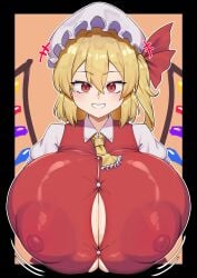 1girls big_breasts blonde_female blonde_hair blonde_hair busty cleavage female_only flandre_scarlet huge_breasts large_breasts massive_breasts nipples nipples_visible_through_clothing red_eyes spammayo touhou vampire vampire_girl vampires wings