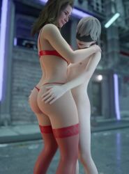 alt_cunningham animated blonde_hair bra commission crossover cyberpunk_2077 female lingerie looking_at_partner male mp4 nier:_automata no_sound nude nude_male outside short_hair smile standing stockings street tagme thigh_sex thigh_sex thrusting tyviania video yorha_9s