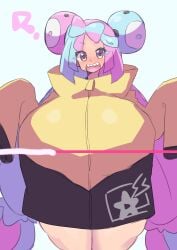 1girls akan_mori alternate_breast_size big_breasts blue_and_pink_hair blush breasts fancy_shmancy_hair_clips female game_freak gym_leader hair_ornament huge_breasts iono_(pokemon) long_hair massive_breasts nintendo pink_eyes pokemon pokemon_(game) pokemon_sv sharp_teeth thick_thighs twintails two_tone_hair