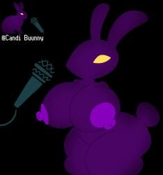 anthro big_breasts black_background breasts candi_buunny_(youtuber) electronics female five_nights_at_freddy's fur hi_res lagomorph leporid mammal microphone purple_body rabbit scottgames scut_tail short_tail simple_background skeletonhearts solo tail thick_thighs yellow_eyes youtube youtube_avatar youtuber youtuber_girl youtuber_sona youtubers