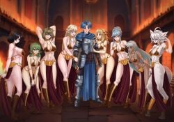 alain_(unicorn_overlord) amenoosa anthro arms_behind_head ass_focus belly_dancer belly_dancer_outfit berengaria_(unicorn_overlord) big_breasts black_hair blue_hair braided_hair brown_hair brown_skinned_female chloe_(unicorn_overlord) dinah_(unicorn_overlord) elf_ears elf_girl eltolinde_(unicorn_overlord) fluffy_tail green_hair hair_covering_eye half-dressed harem harem_girl harem_outfit hugging_arm loincloth long_hair looking_over_shoulder multiple_girls one_boy pelvic_curtain pressing_breast_on_partner rosalinde_(unicorn_overlord) scarlett_(unicorn_overlord) short_hair slave_bikini slave_collar slave_leia_(cosplay) slave_outfit slavegirl thick_legs thick_thighs twintails unicorn_overlord virginia_(unicorn_overlord) white_fur wolf_girl yahna_(unicorn_overlord)