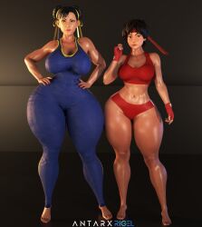 2girls 3d antarxrigel chun-li looking_at_viewer sakura_kasugano street_fighter tagme