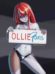 hololive hololive_indonesia hololive_indonesia_holoro kureiji_ollie onlyfans panties_only reimaruart sign tongue_out topless zombie_girl