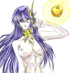 1girls apple areolae breasts breasts_focus deity eris_(saint_seiya) female female_focus female_only goddess gold_apple long_hair nipples nude nude_female saint_seiya saint_seiya_saintia_sho shounen_jump