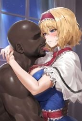 ai_generated alice_margatroid big_breasts blonde_hair dark-skinned_male mikayori touhou